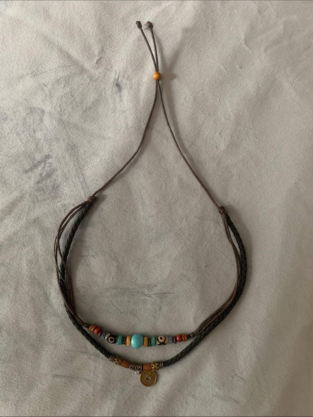 Brown Braided Necklace with Turquoise Accent